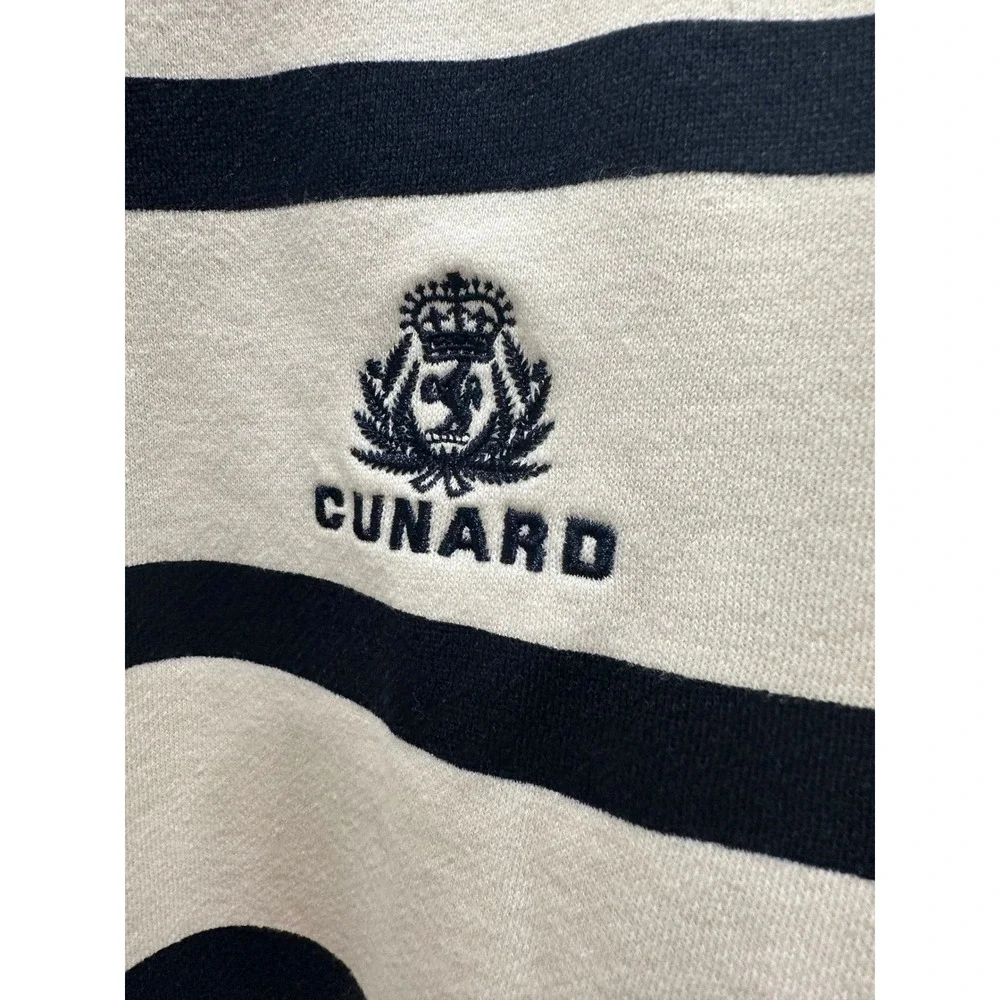 Cunard  Mens XL Quarter Zip Sweatshirt Nautical Striped Fleece Pullover Cream